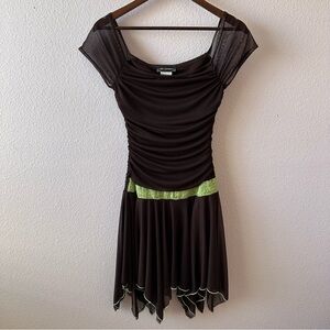 Y2K Ruched Fairycore Dress Sz Medium Lace Sequin Waist Ballet Grunge 90s Vintage